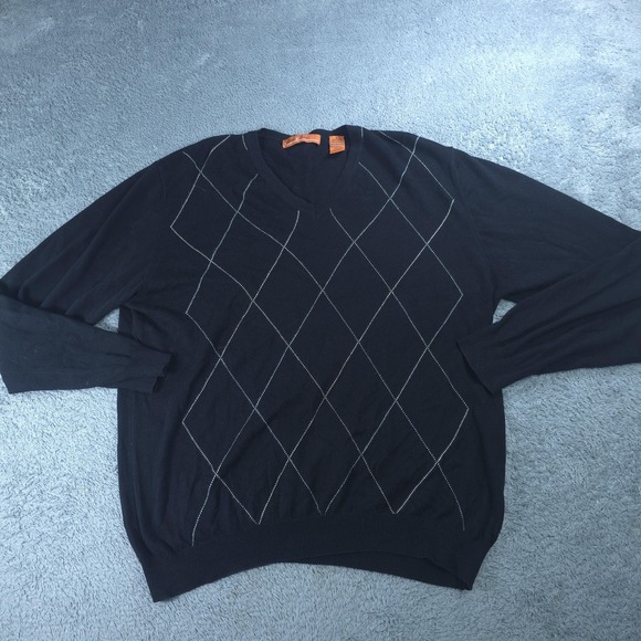 Sette Ponti Other - Sette Ponti Sweater Mens Large Black V Neck Argyle Knit Pullover Made in Italy